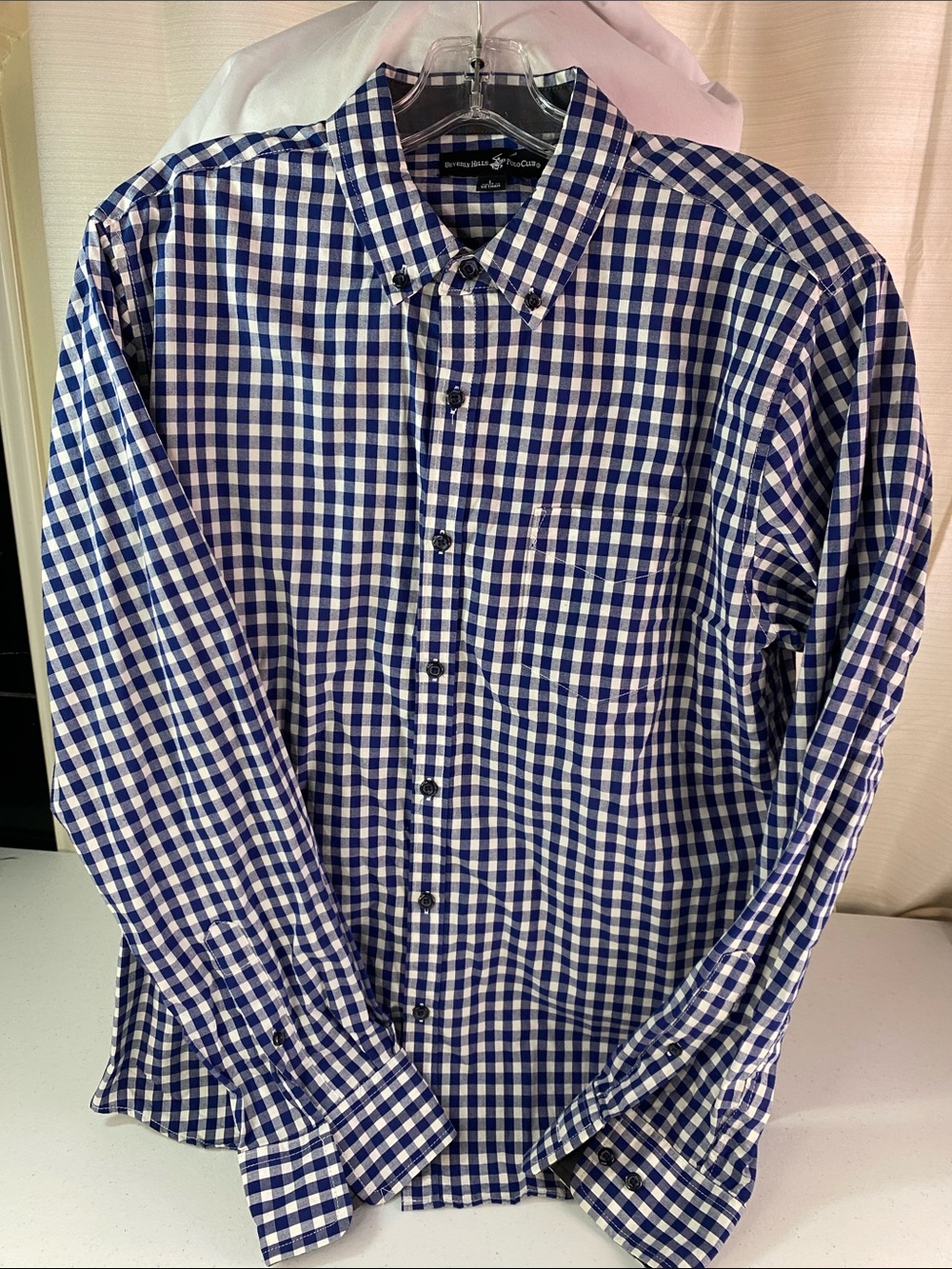 Beverly Hills Polo Club Blue and White Gingham Button-Down Shirt